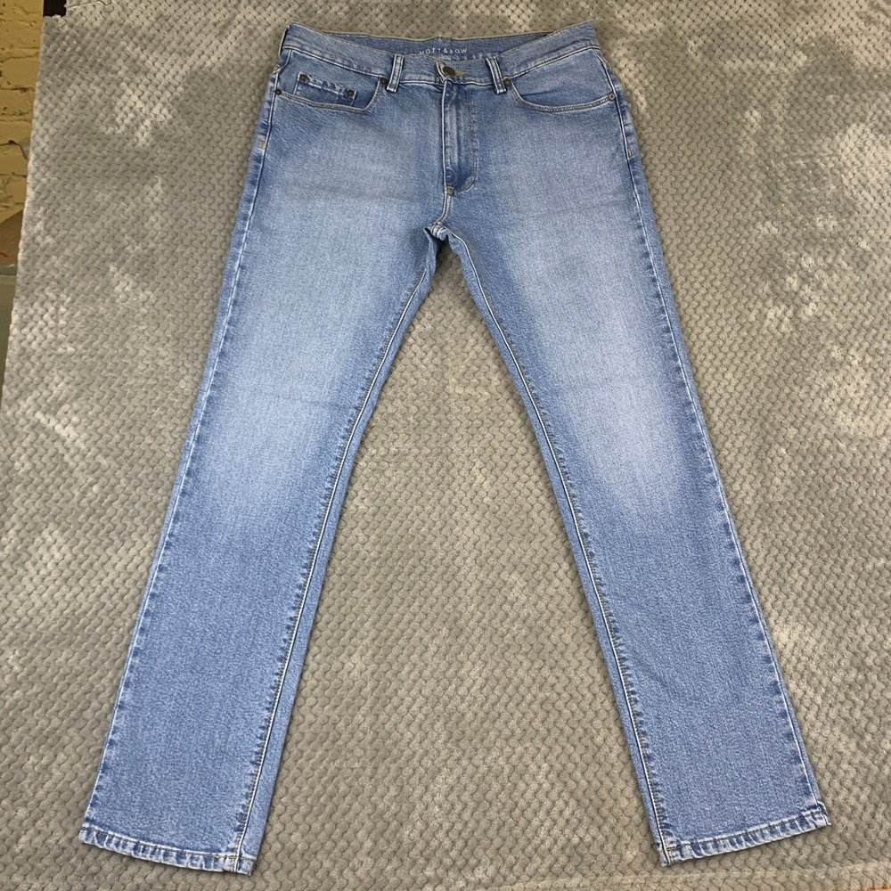 Mott & Bow Slim Bens Medium Blue Wash Stretch Denim Jeans Mens 34x32 NR-1105